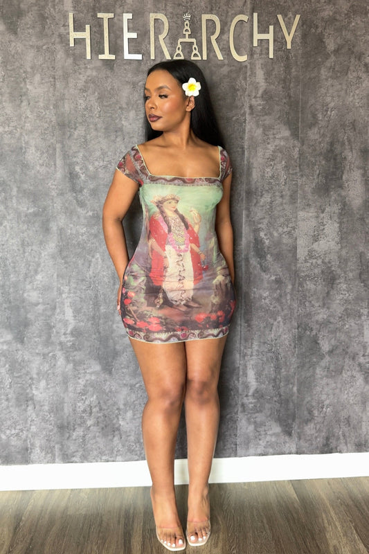 Divina Graphic Mesh Mini Dress